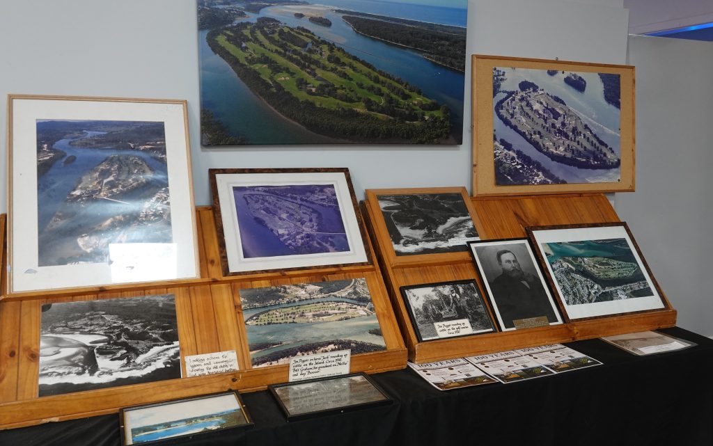 The history kiosk in the clubhouse.